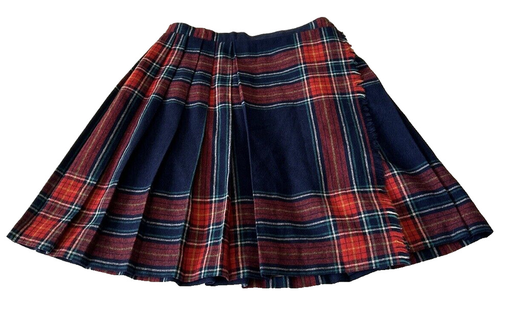 Vtg. Present Co. Girls Pleated Skirt Plaid Wool Blend 11/12 Red/Blue Preppy USA
